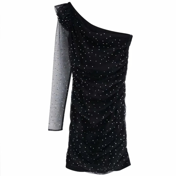 NWT ZARA | Bejewelled Asymmetric Black Tulle Dress SZ L - Picture 9 of 15